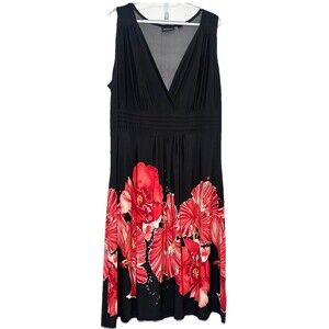 Avenue 18/20 Black Red Floral Dress Sleeveless Empire Waist Plus Size